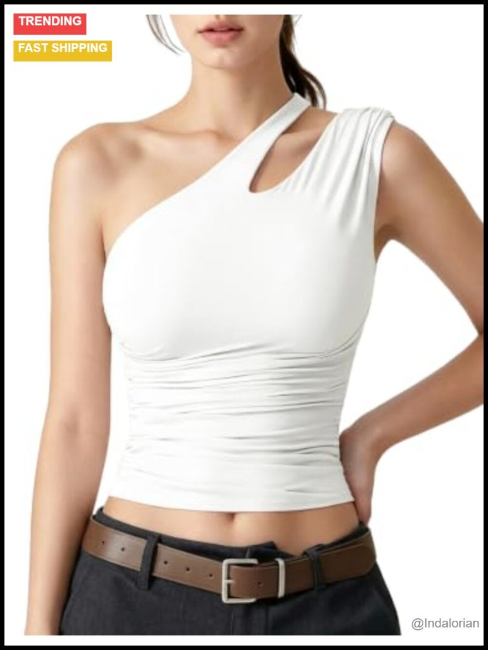 One Shoulder Cut Out Ruched Fitted Tank Top Y2K Going Out Shirt